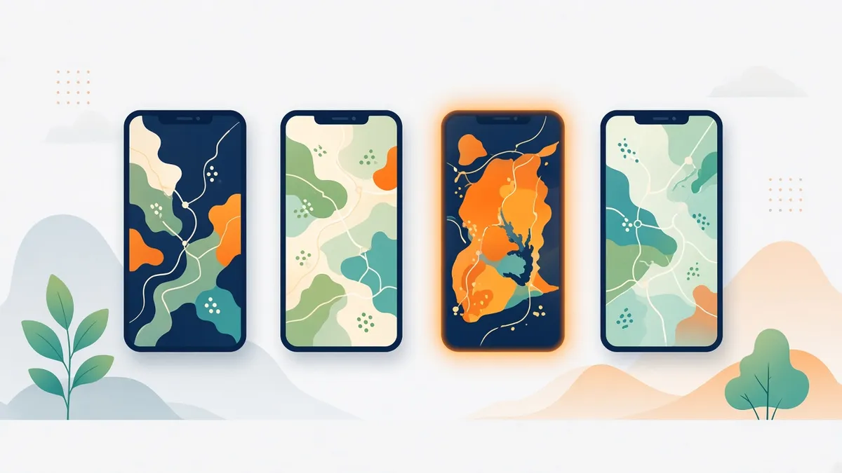 Four generic phone screens side by side, each with a different map style, suggesting a comparison of options.